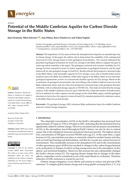 Potential of the Middle Cambrian Aquifer for Carbon Dioxide Storage in the Baltic States
