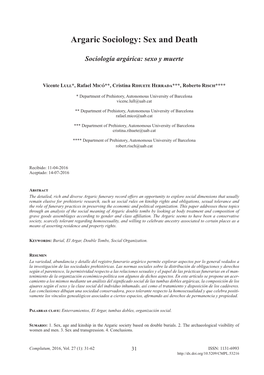 Argaric Sociology: Sex and Death