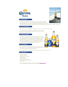 Corona Extra Was Introduced in the United States in 1981, and Became the Fastest Growing Imported Beer in U.S