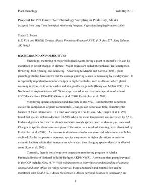 Proposal for Plot Based Plant Phenology Sampling in Puale Bay, Alaska (Adapted from Long Term Ecological Monitoring Program, Vegetation Sampling Protocols 2006)