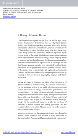 A History of German Theatre Edited by Simon Williams and Maik Hamburger Frontmatter More Information