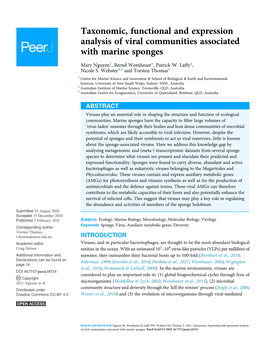 Taxonomic, Functional and Expression Analysis of Viral Communities Associated with Marine Sponges