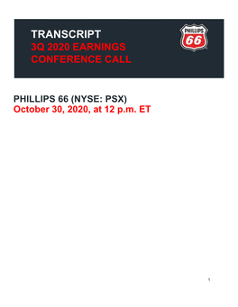 PHILLIPS 66 (NYSE: PSX) October 30, 2020, at 12 P.M