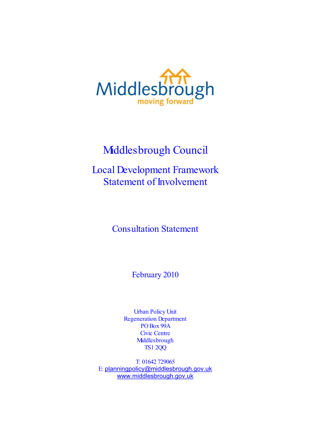 Middlesbrough Council Local Development Framework Statement of Involvement