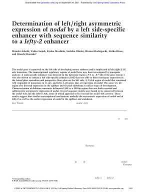 Determination of Left/Right Asymmetric Expression of Nodal by a Left Side-Specific Enhancer with Sequence Similarity to a Lefty-2 Enhancer