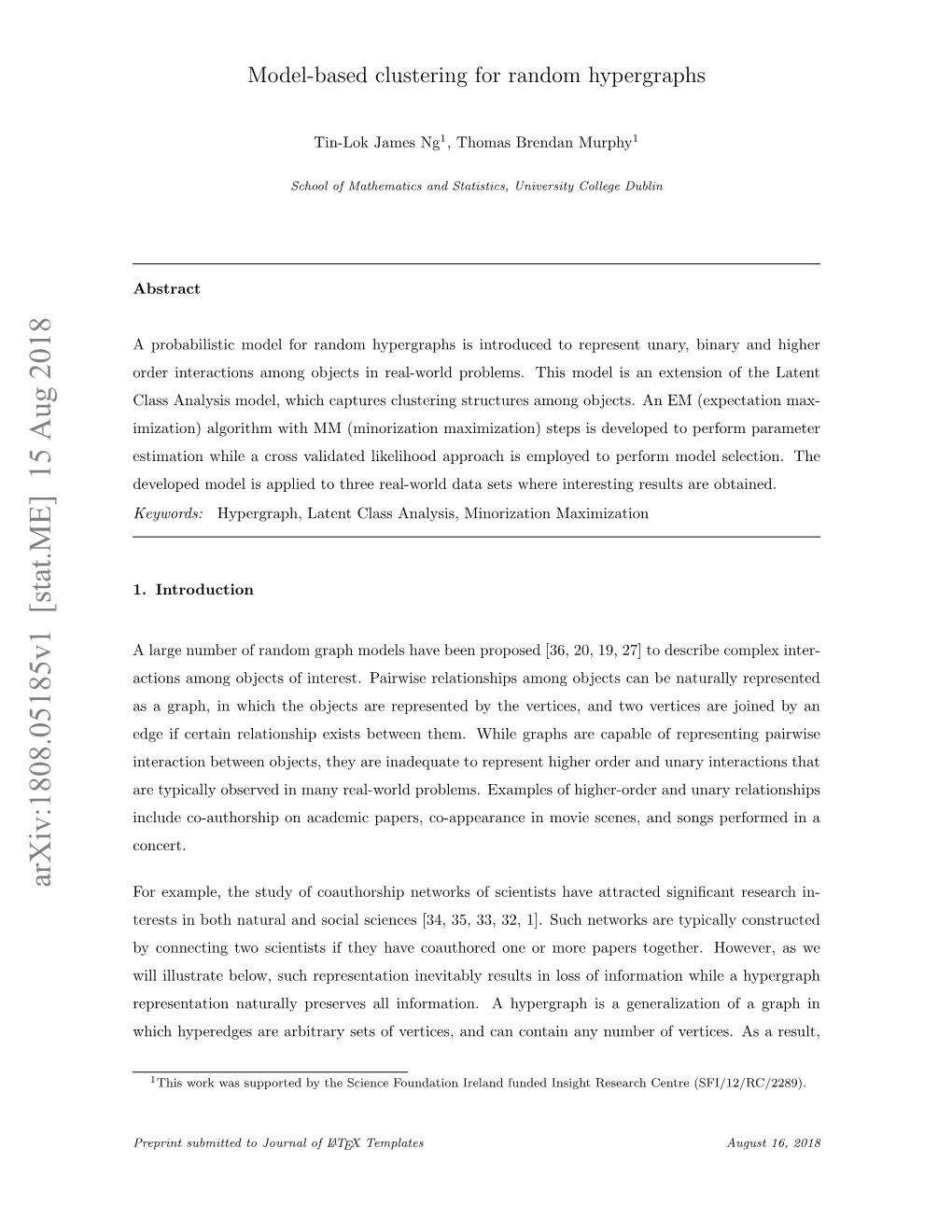 Arxiv:1808.05185V1 [Stat.ME] 15 Aug 2018