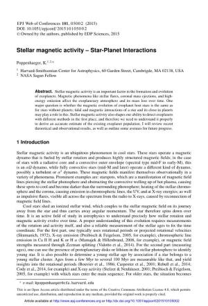 Stellar Magnetic Activity – Star-Planet Interactions