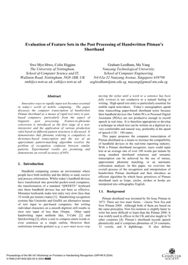 Evaluation of Feature Sets in the Post Processing of Handwritten Pitman's