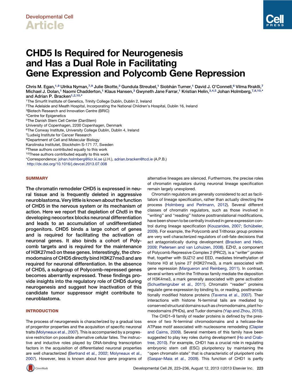 CHD5 Is Required for Neurogenesis and Has a Dual Role in Facilitating Gene Expression and Polycomb Gene Repression