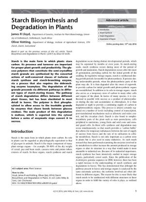 Starch Biosynthesis and Degradation in Plants’ (2007) by Alison M Smith