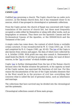 Canon Law | 1 CANON LAW