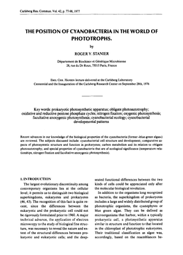 The Position of Cyanobacteria in the World of Phototrophs