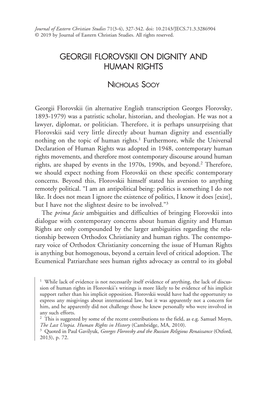 GEORGII FLOROVSKII on DIGNITY and HUMAN RIGHTS Nicholas Sooy