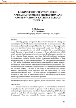 Linking Participatory Rural Appraisaltoforest Protection and Conservationin Katsina State of Nigeria