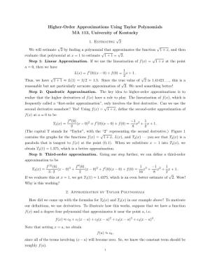 Handout on Higher-Order Approximation