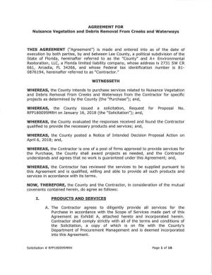 AGREEMENT for Nuisance Vegetation and Debris Removal from Creeks and Waterways