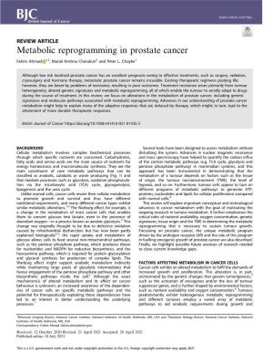 Metabolic Reprogramming in Prostate Cancer