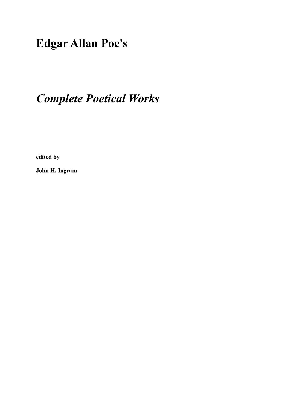 Edgar Allan Poe's Complete Poetical Works