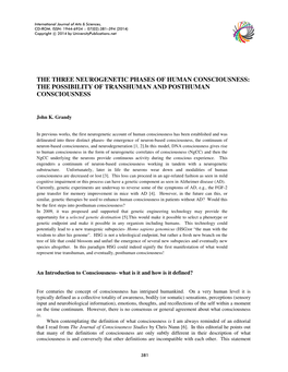 The Three Neurogenetic Phases of Human Consciousness: the Possibility of Transhuman and Posthuman Consciousness