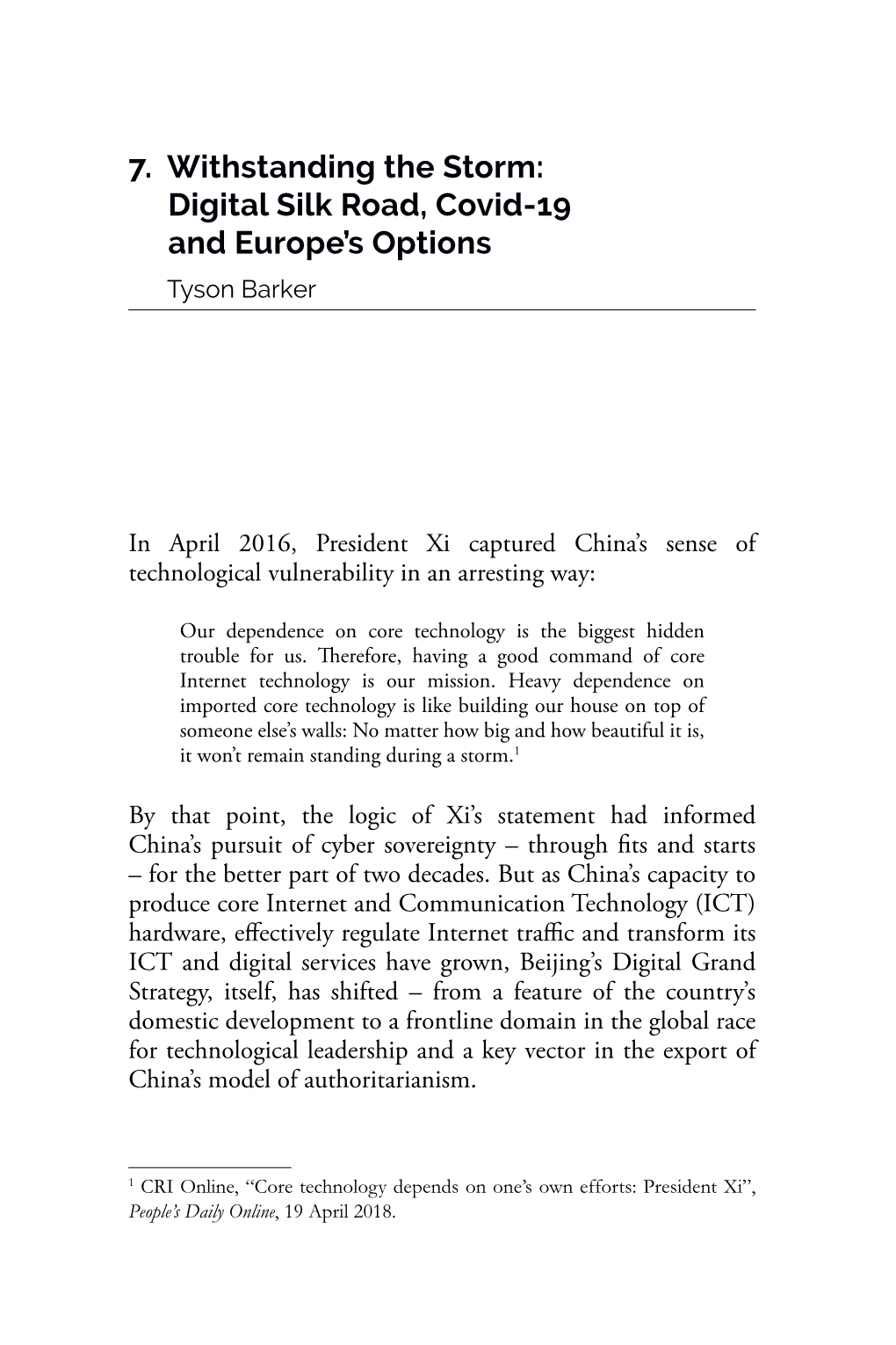 7. Withstanding the Storm: Digital Silk Road, Covid-19 and Europe's Options