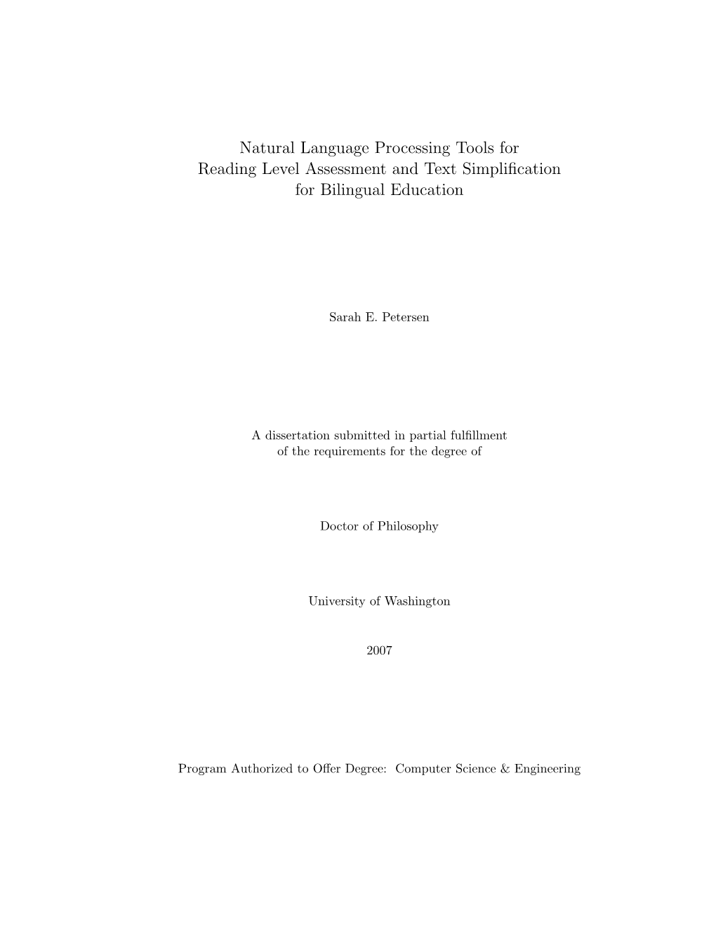 Natural Language Processing Tools for Reading Level Assessment and Text Simpliﬁcation for Bilingual Education