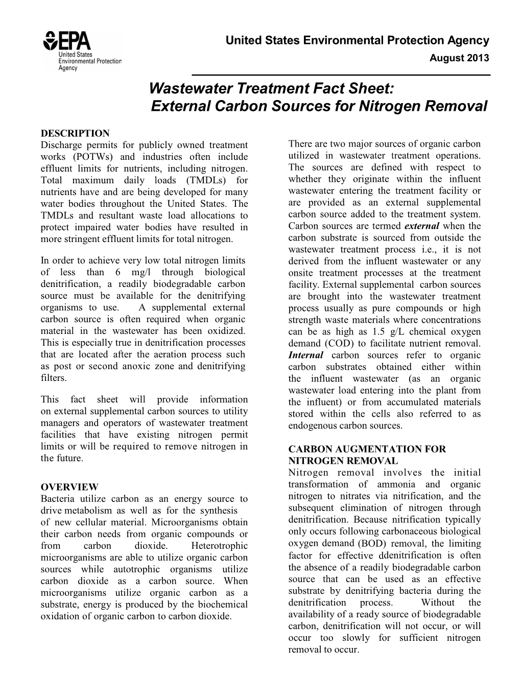 External Carbon Sources for Nitrogen Removal