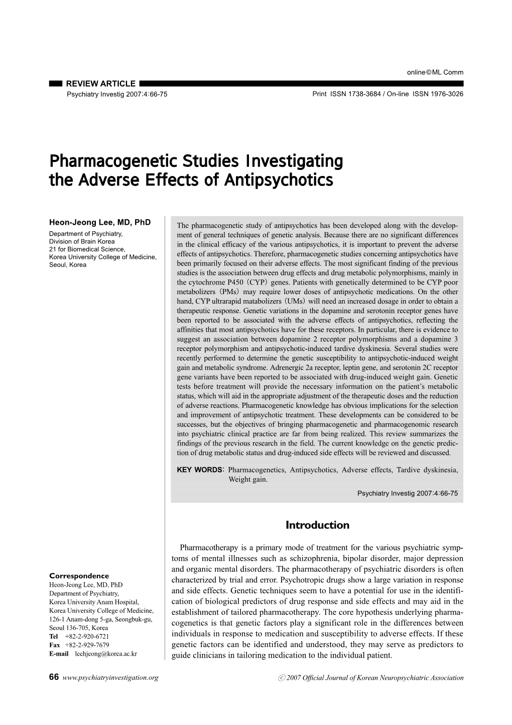 Pharmacogenetic Studies Investigating the Adverse Effects of Antipsychotics