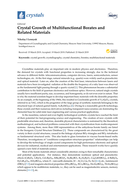 Crystal Growth of Multifunctional Borates and Related Materials