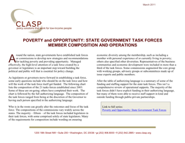 POVERTY and OPPORTUNITY: STATE GOVERNMENT TASK FORCES MEMBER COMPOSITION and OPERATIONS