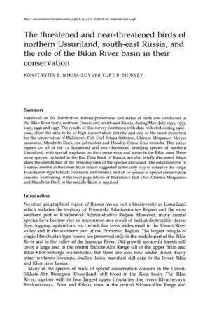 The Threatened and Near-Threatened Birds of Northern Ussuriland, South-East Russia, and the Role of the Bikin River Basin in Their Conservation KONSTANTIN E