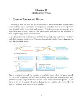 Chapter 15 Mechanical Waves 1 Types of Mechanical Waves