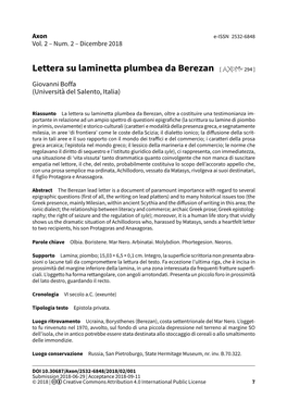 Lettera Su Laminetta Plumbea Da Berezan [ 294 ]