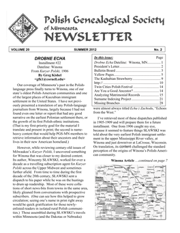 DROBNE ECHA in This Issue: Page Installment #22 Drobne Echa Dateline: Winona, MN
