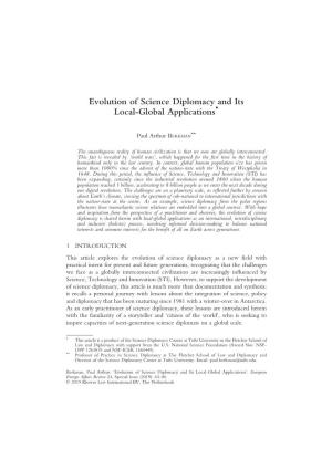 Evolution of Science Diplomacy and Its Local-Global Applications*