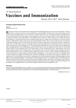 Vaccines and Immunization February 20-21, 2017 Berlin, Germany