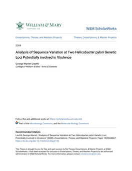 Analysis of Sequence Variation at Two Helicobacter Pylori Genetic Loci Potentially Involved in Virulence