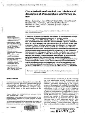 Characterization of Tropical Tree Rhizobia and Description of Mesorhizobium Plurifarium Sp