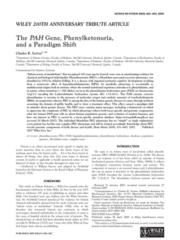 The PAH Gene, Phenylketonuria, and a Paradigm Shift