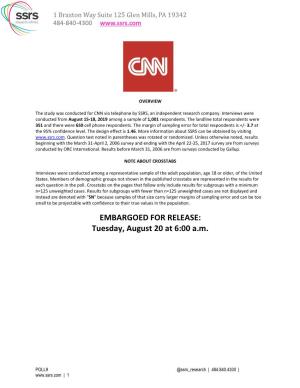 EMBARGOED for RELEASE: Tuesday, August 20 at 6:00 A.M