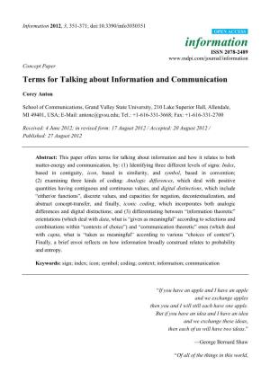 Terms for Talking About Information and Communication