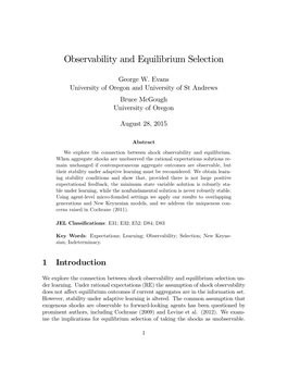 Observability and Equilibrium Selection