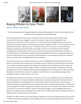 Buying Whales to Save Them | Issues in Science and Technology
