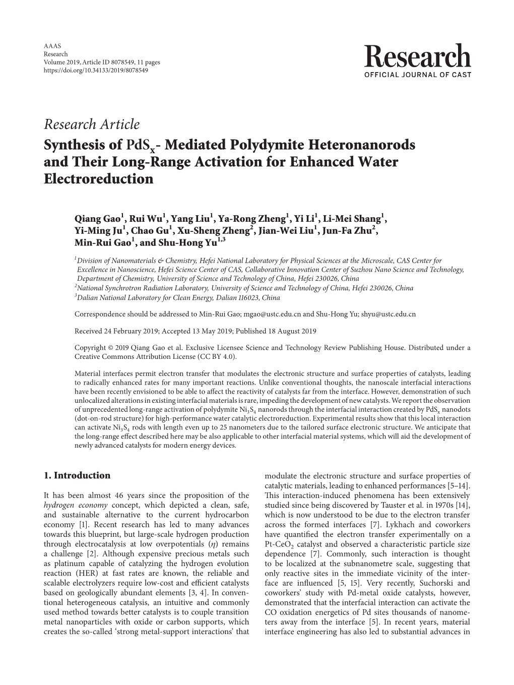 Research Article Synthesis Of