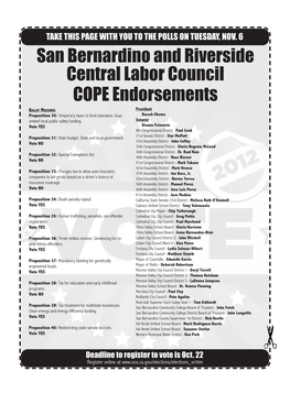 San Bernardino and Riverside Central Labor Council COPE Endorsements