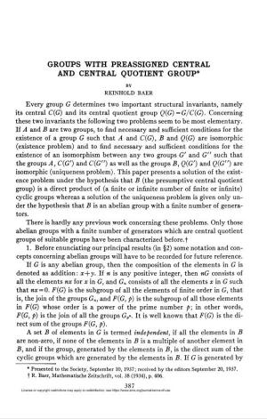 Groups with Preassigned Central and Central Quotient Group*