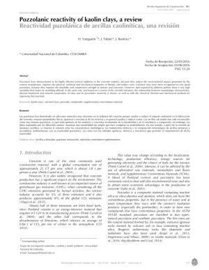 Pozzolanic Reactivity of Kaolin Clays, a Review Reactividad Puzolánica De Arcillas Caoliníticas, Una Revisión