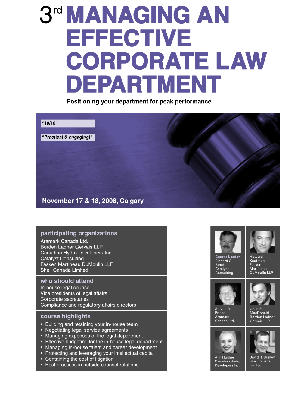 MANAGING an EFFECTIVE CORPORATE LAW DEPARTMENT Positioning Your Department for Peak Performance