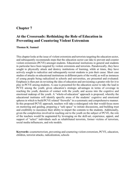 Rethinking the Role of Education in Preventing and Countering Violent Extremism