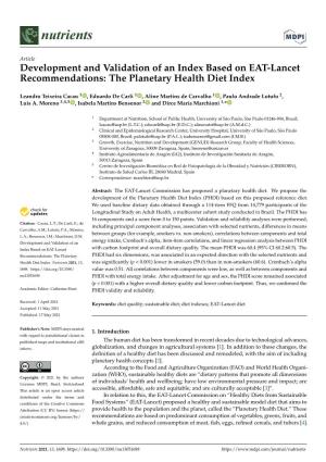 Development and Validation of an Index Based on EAT-Lancet Recommendations: the Planetary Health Diet Index