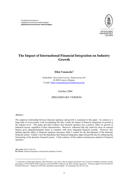 The Impact of International Financial Integration on Industry Growth